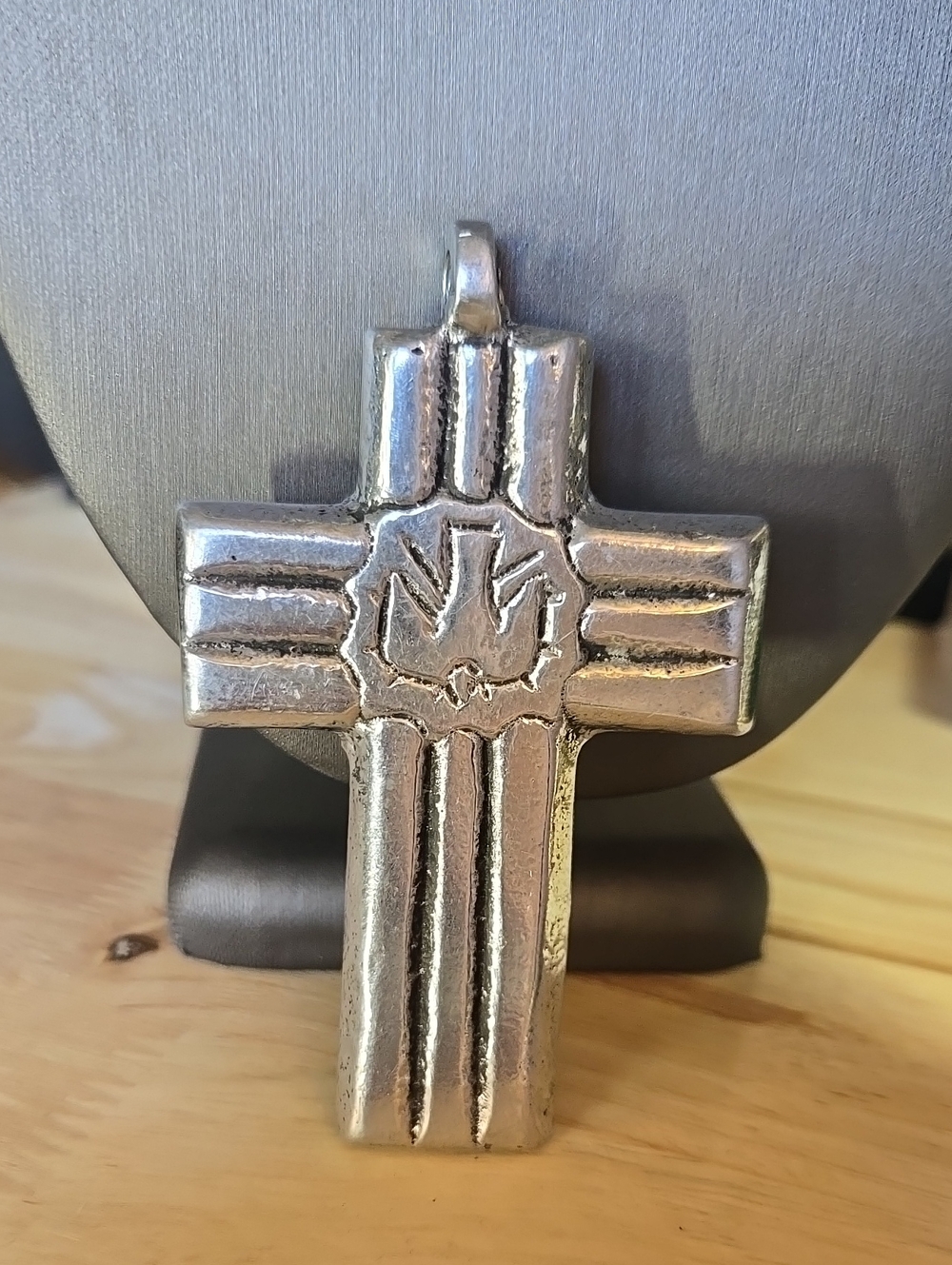 Silver Metal Cross Pendant with Dove Emblem